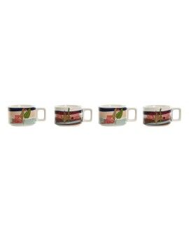 Juego de Tazas de Café Home ESPRIT Azul Verde Rosa Lila Metal Bambú Dolomita 260 ml