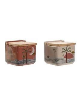 Saleiro com Tampa Home ESPRIT Bege Cor de Rosa Terracota Lilás Bambu 750 ml 14 x 12,5 x 12 cm (2...