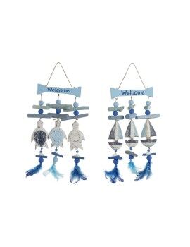 Decoração Suspensa Home ESPRIT Azul Branco Mediterrâneo 26 x 2 x 47 cm (2 Unidades)