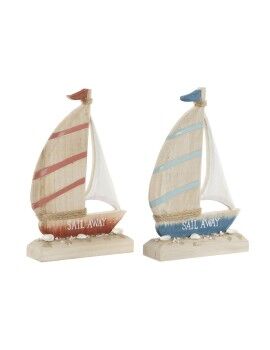 Figura Decorativa Home ESPRIT Azul Rojo Natural Velero 15 x 4,5 x 23,5 cm (2 Unidades)