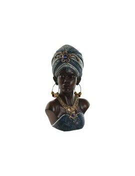 Figura Decorativa Home ESPRIT Azul Negro Dorado Africana 15 x 11 x 25 cm