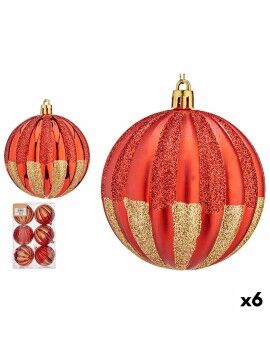 Conjunto de bolas de Natal Riscas Vermelho Dourado PVC (6 Unidades)