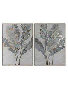 Pintura Home ESPRIT Palmeiras Dourado Tropical 90 x 4 x 120 cm (2 Unidades)