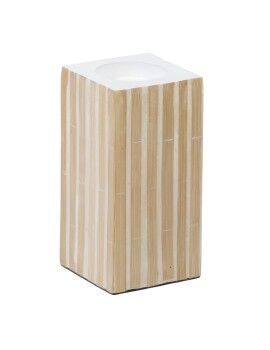 Castiçais Bege Bambu Madeira MDF 10,5 x 10,5 x 21 cm