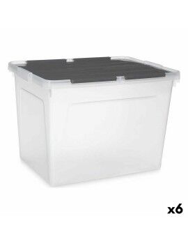 Caja de Almacenaje con Tapa 48 L Transparente Antracita (6 Unidades)