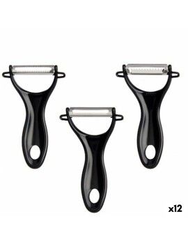 Pelador de Fruta y Verdura Set Negro Acero Inoxidable (12 Unidades)