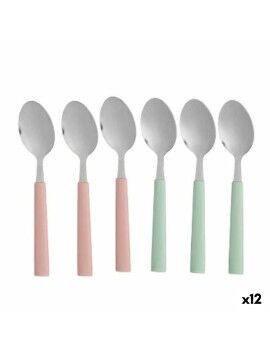 Set de Cucharas Postre Verde Rosa Plateado Acero Inoxidable Plástico 15,7 cm (12 Unidades)