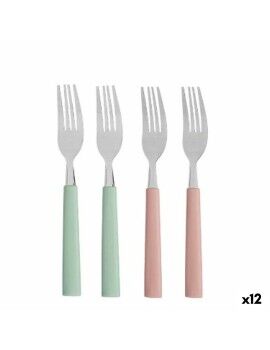 Conjunto de Garfos Verde Cor de Rosa Prateado Aço inoxidável Plástico 18,7 cm (12 Unidades)