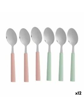 Set de Cucharas Verde Rosa Plateado Acero Inoxidable Plástico 18,7 cm (12 Unidades)