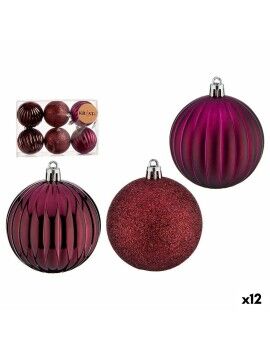 Conjunto de bolas de Natal Com relevo Roxo PVC Ø 7 cm (12 Unidades)