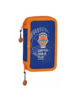 Estojo Duplo Valencia Basket M854 Azul Laranja 12.5 x 19.5 x 4 cm (28 Peças)