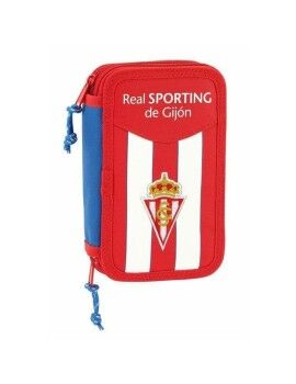 Estojo Duplo Real Sporting de Gijón Branco Vermelho 12.5 x 19.5 x 4 cm (28 Peças)