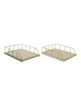 Conjunto de bandejas de organização DKD Home Decor Verde Polipropileno Madeira MDF 28,5 x 36 x 9...