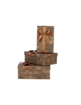 Juego de Cajas Decorativas Marrón Negro Cartón Rayas Lazo 3 Piezas