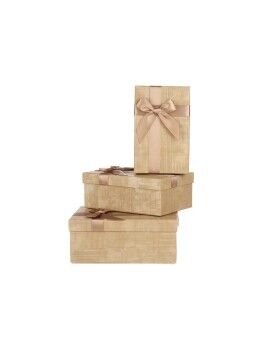 Juego de Cajas Decorativas Beige Cartón Rayas Lazo 3 Piezas