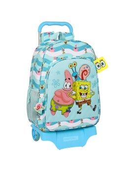 Mochila Escolar com Rodas Spongebob Stay positive Azul Branco (33 x 42 x 14 cm)