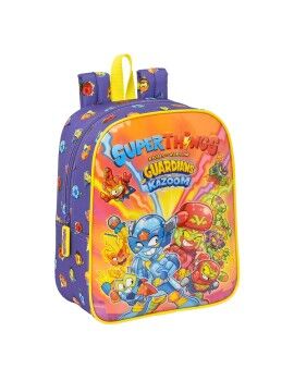 Mochila Escolar SuperThings Guardians of Kazoom Amarelo Roxo 22 x 27 x 10 cm