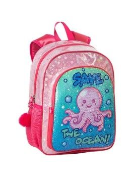 Mochila Escolar Save the Ocean! Cor de Rosa Polvo 31 x 42 x 15 cm