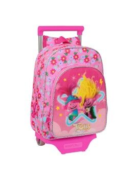 Mochila Escolar com Rodas Trolls Cor de Rosa 26 x 34 x 11 cm