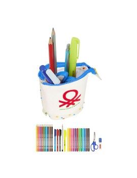 Estojo Escolar com Acessórios Benetton Topitos Branco (8 x 19 x 6 cm) (32 Peças)