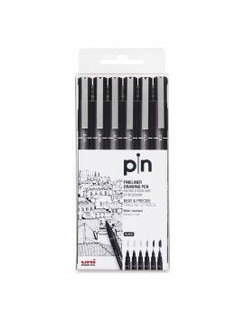 Conjunto de Canetas de Feltro Uni-Ball PIN-200(S) Preto Multicolor 6 Peças