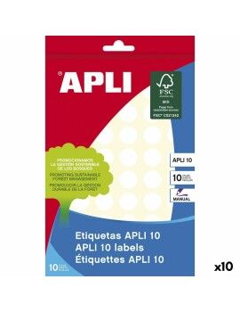 Etiquetas adesivas Apli Branco 10 Folhas Ø 1,3 cm (10 Unidades)