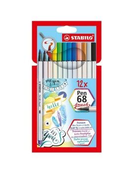 Conjunto de Canetas de Feltro Stabilo Pen 68 Brush 12 Peças Multicolor