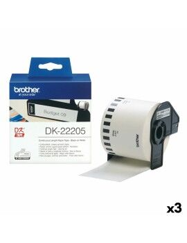 Rolo de Papel Contínuo Brother DK-22205 Preto/Branco (3 Unidades)