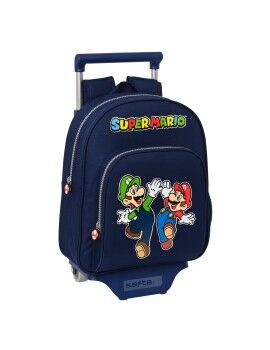 Mochila Escolar com Rodas Super Mario Azul Marinho 28 x 34 x 10 cm