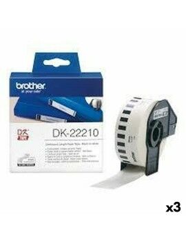 Papel Continuo para Impresoras Brother DK-22210 Blanco 29 mm x 30,48 m Negro Negro/Blanco (3...