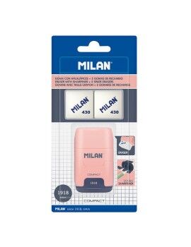 Set de Goma de Borrar y Sacapuntas Milan Afilaborra Compact Serie 1918 Doble Rosa