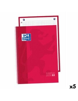 Caderno Oxford Europeanbook 1 Vermelho A5 80 Folhas (5 Unidades)