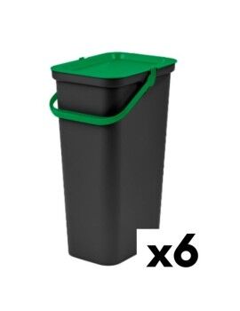 Cubo de Basura para Reciclaje Tontarelli Moda 24 L Negro Verde (6 Unidades)