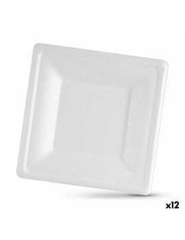 Conjunto de pratos Algon Descartáveis Branco Cana-de-açúcar Quadrado 20 cm (12 Unidades)