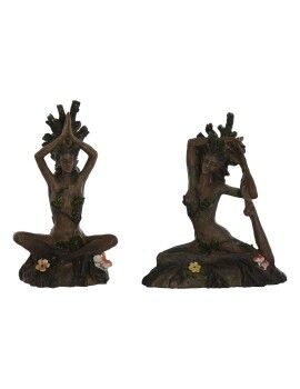 Figura Decorativa Home ESPRIT Castanho Yoga Índio 13 x 6 x 16 cm (2 Unidades)