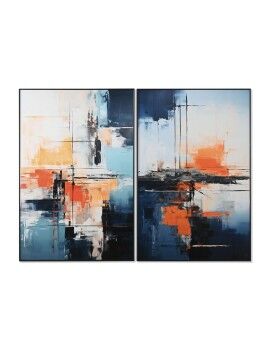 Pintura Home ESPRIT Azul Branco Abstrato Urbana 80 x 3,5 x 120 cm (2 Unidades)