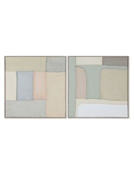 Pintura Home ESPRIT Verde Bege Abstrato Urbana 92 x 3,8 x 92 cm (2 Unidades)