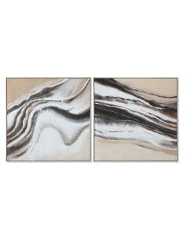 Pintura Home ESPRIT Branco Bege Abstrato Moderno 102 x 3,2 x 102 cm (2 Unidades)