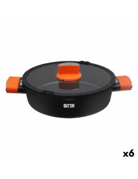 Cacerola con Tapa de Cristal Quttin Gastro Negro Naranja 36,5 x 27 x 8,5 cm (6 Unidades)