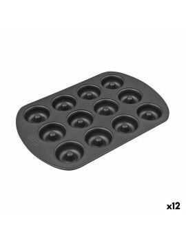 Molde para o Forno Quttin Preto Aço com carbono Dónutes 26,5 x 18 x 2 cm (12 Unidades)