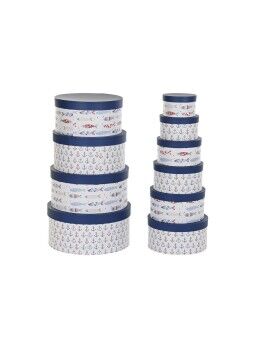 Conjunto de Caixas de Organização Empilháveis DKD Home Decor Marinha Riscas Branco Azul Marinho...