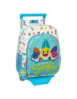 Mochila Escolar com Rodas Baby Shark Surfing Azul Branco 26 x 34 x 11 cm