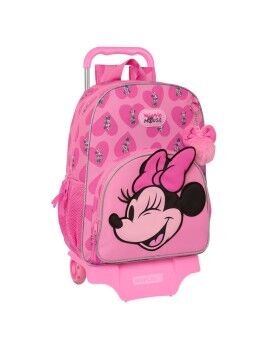 Mochila Escolar com Rodas Minnie Mouse Loving Cor de Rosa 33 x 42 x 14 cm