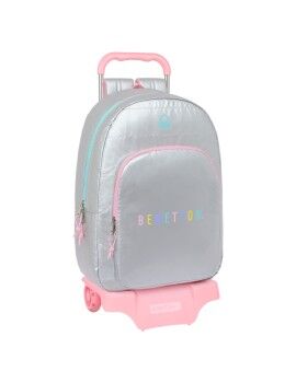 Mochila Escolar com Rodas Benetton Silver Acolchoado Prateado 30 x 46 x 14 cm