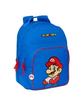 Mochila Escolar Super Mario Play Azul Vermelho 32 x 42 x 15 cm