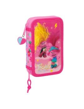 Plumier Doble Trolls Rosa 12.5 x 19.5 x 4 cm (28 piezas)