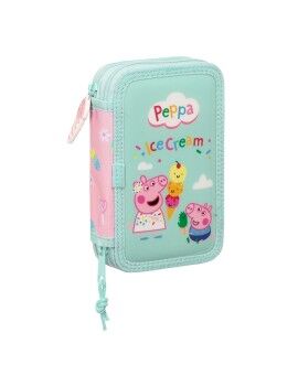 Estojo Duplo Peppa Pig Ice cream Cor de Rosa Menta 12.5 x 19.5 x 4 cm (28 Peças)