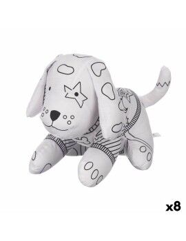 Peluche para Colorear Blanco Negro Tela 13 x 14 x 20 cm Perro (8 Unidades)