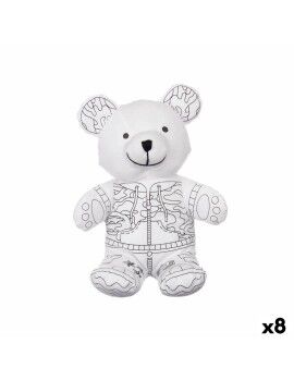 Peluche para Colorear Blanco Negro Tela 17 x 21 x 12 cm Oso (8 Unidades)