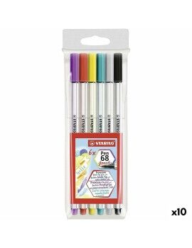 Conjunto de Canetas de Feltro Stabilo Pen 68 Brush Multicolor (10 Unidades)